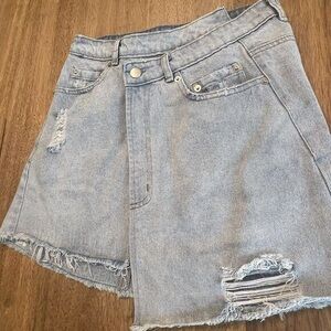 Light Blue Distressed Denim Skirts